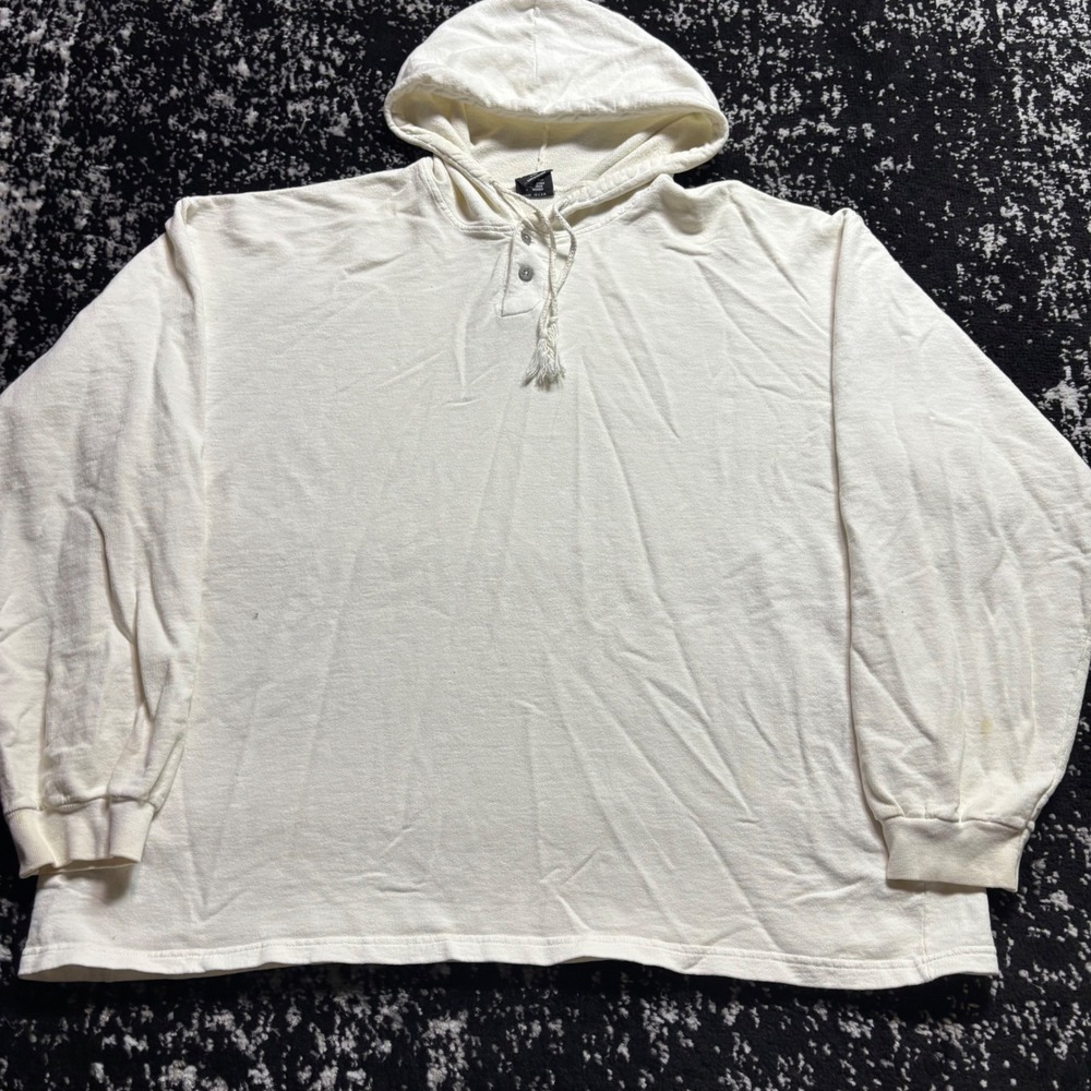 Vintage Rush Hoodie Mens L/XL Cream Henley Pullover Long Sleeve Made in USA